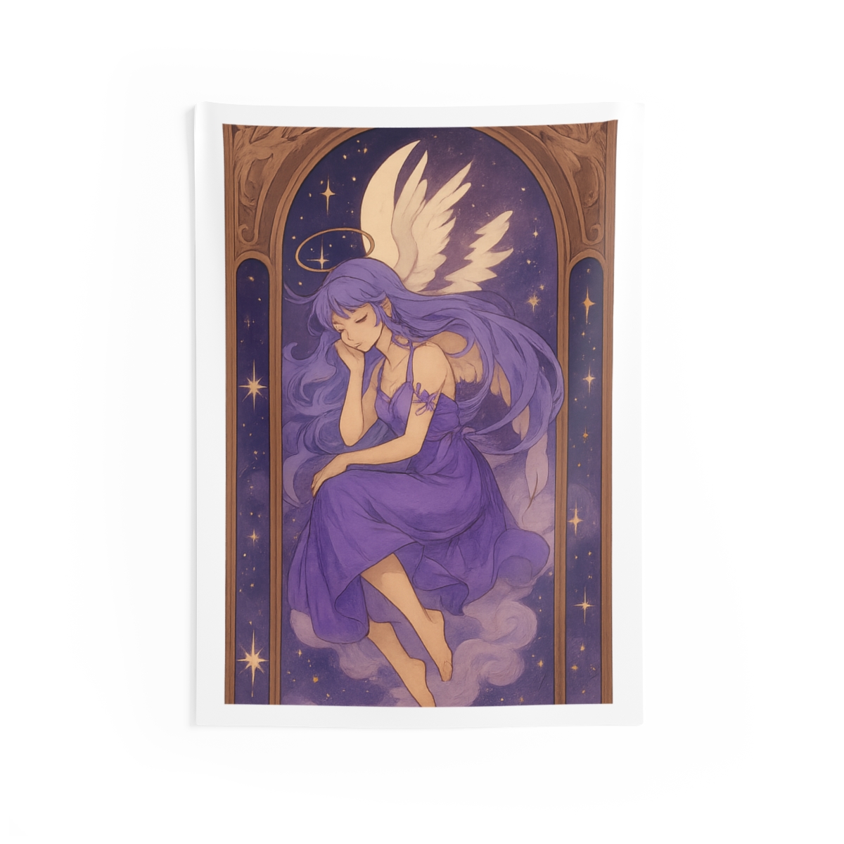 Serene Winged Angel Tapestry Purple Gold Celestial - alternate angle 1, merchandise
