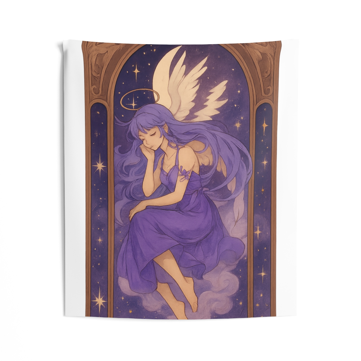 Serene Winged Angel Tapestry Purple Gold Celestial - alternate angle 2, merchandise