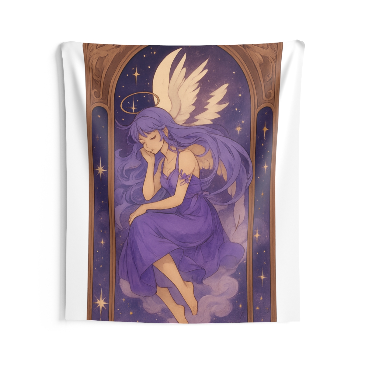 Serene Winged Angel Tapestry Purple Gold Celestial - alternate angle 3, merchandise