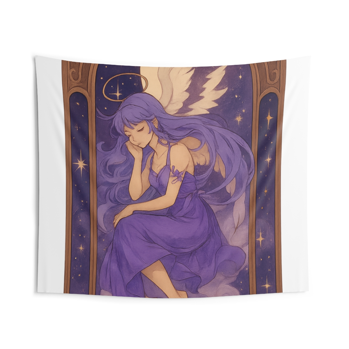 Serene Winged Angel Tapestry Purple Gold Celestial - alternate angle 4, merchandise