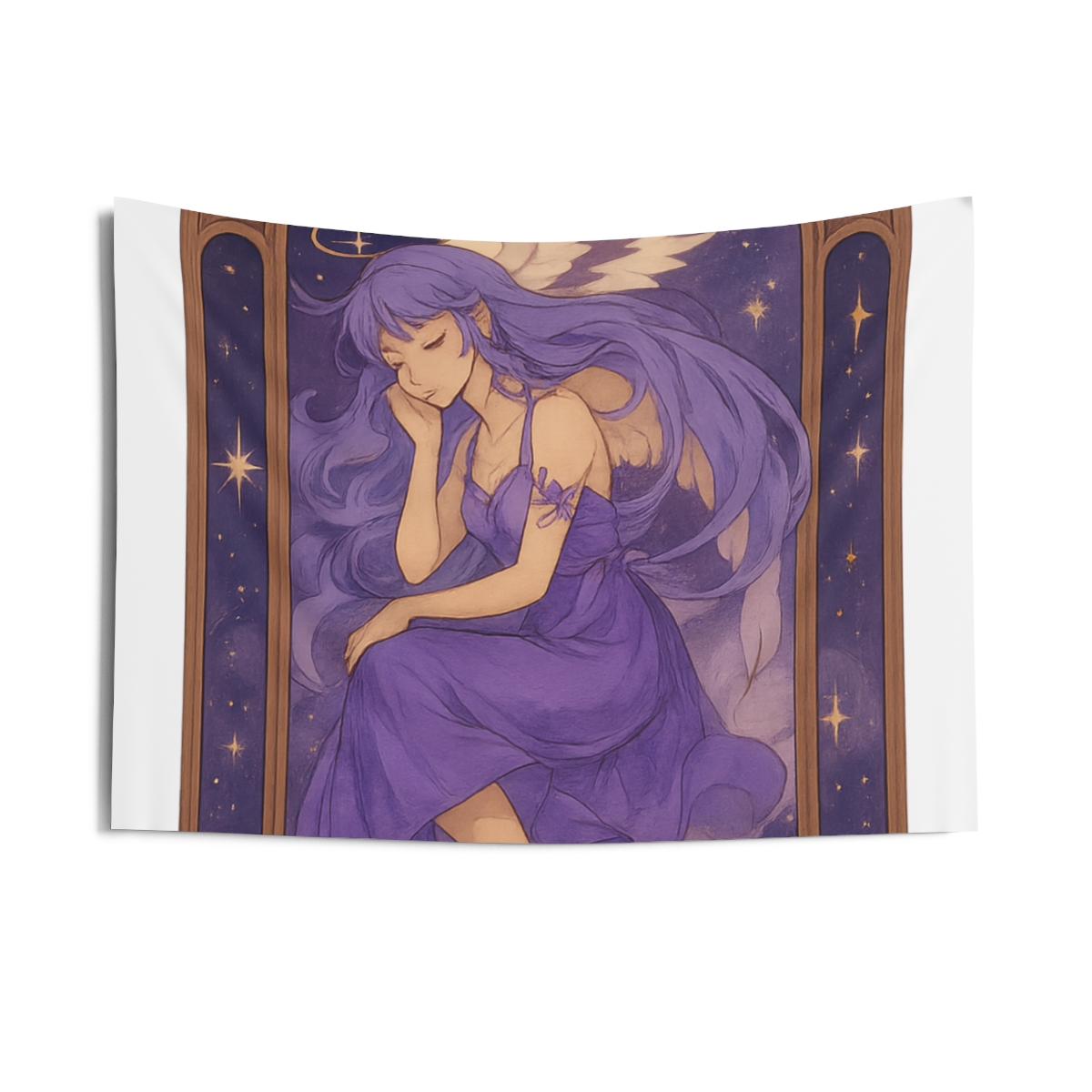Serene Winged Angel Tapestry Purple Gold Celestial - alternate angle 5, merchandise