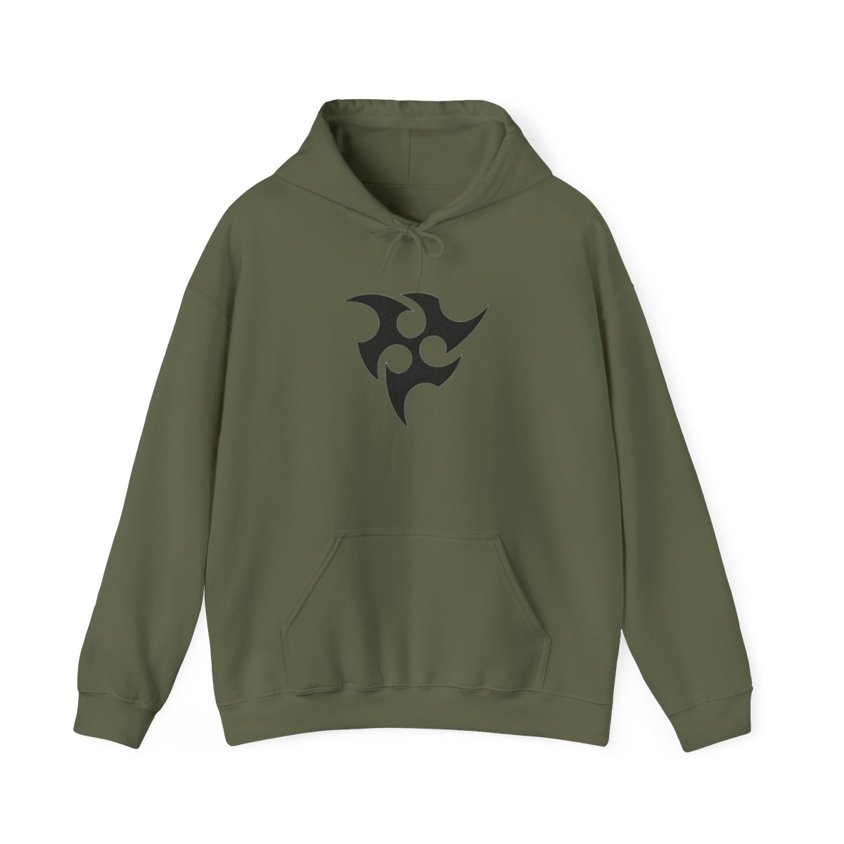 Red hooded Hoodie with a black graphic of a stylized star on the back. The graphic is surrounded by a black line and the text "Honkai Star Rail" - alternate angle 3, merchandise